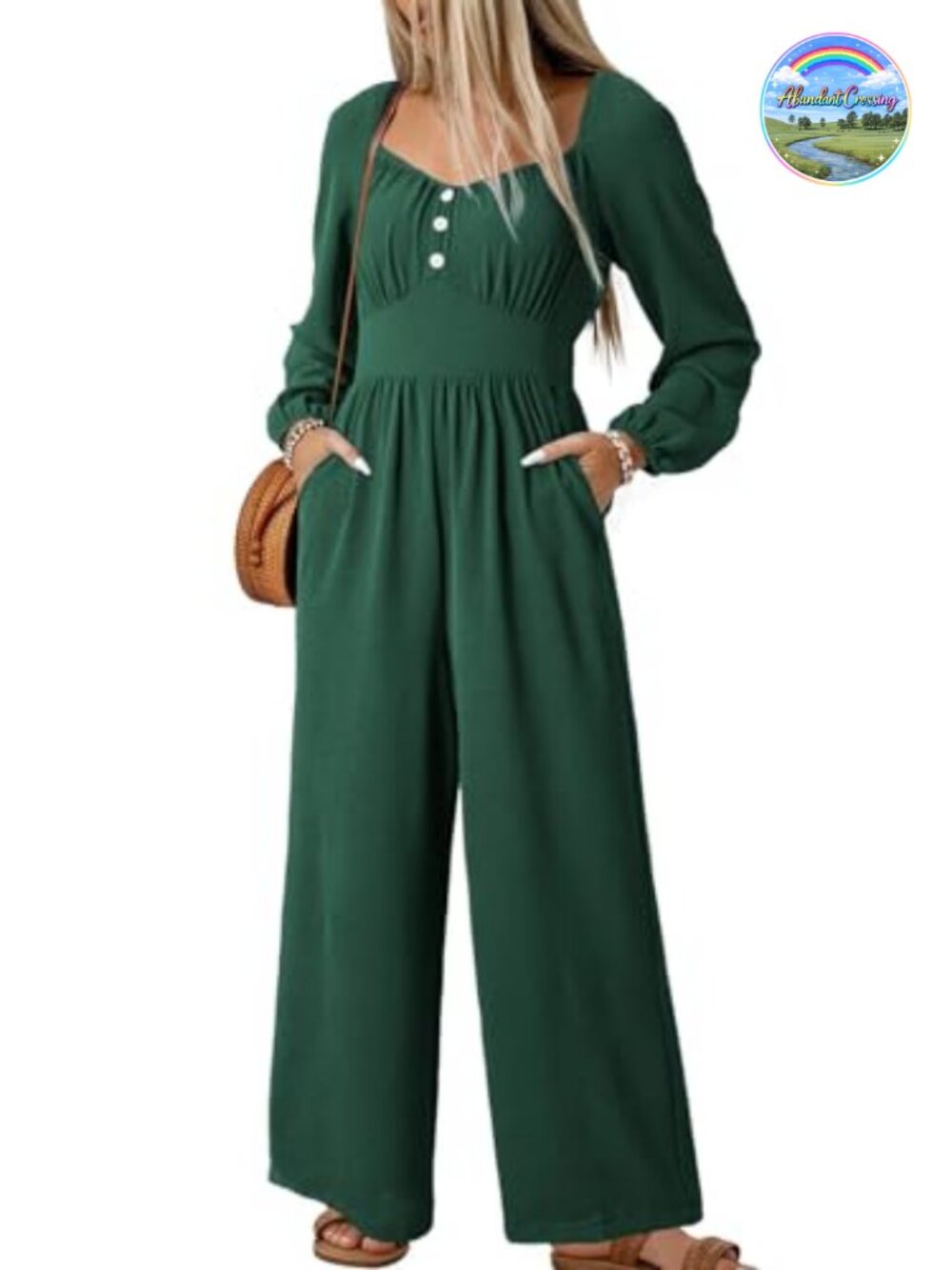 Dokotoo Women's Polyester Long Sleeve Square Neck Jumpsuit with Pockets